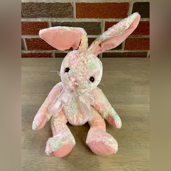 Fiesta Cuddle Plush Tie-Dyed Rabbit Pink Green Yellow Bunny Ear Tip to‎ Toe 11" - Picture 6 of 6